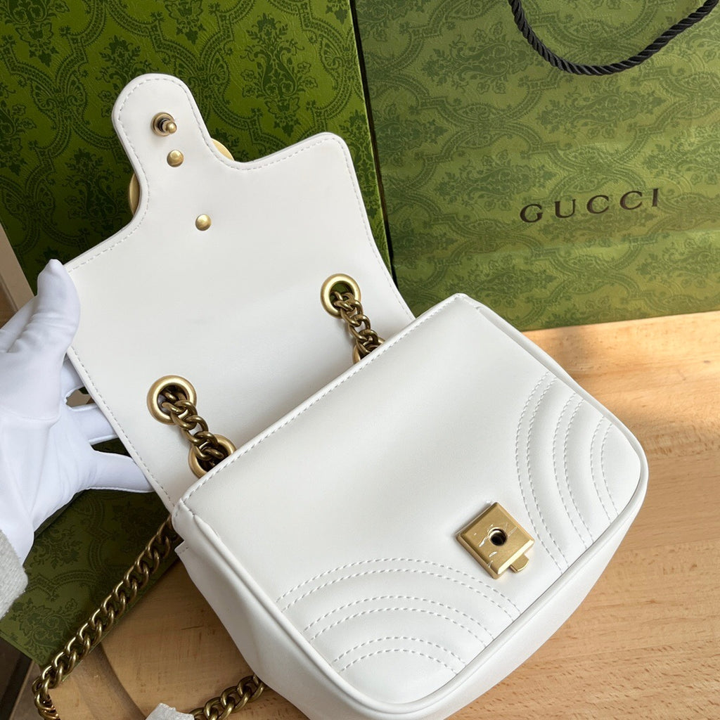 Gucci GG Marmont Mini Shoulder Bag Matelasse Chevron White