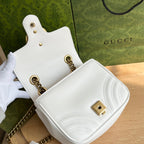 Gucci GG Marmont Mini Shoulder Bag Matelasse Chevron White