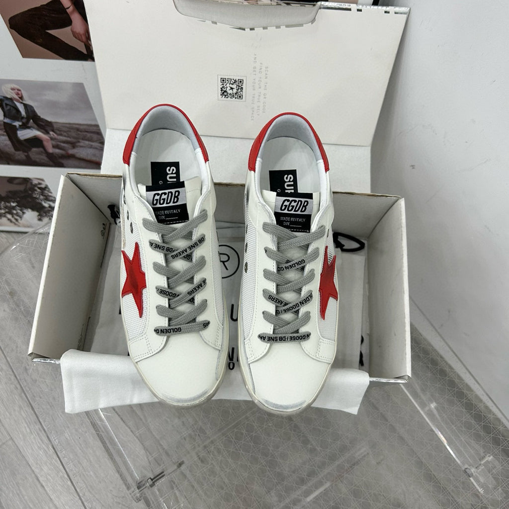 Golden Goose Super-Star White Net Red Star