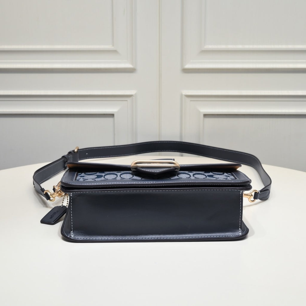 Coach Morgan Signature Shoulder Bag Azul Navy Ferragens Douradas