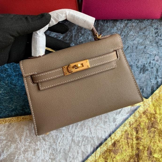 Bolsa Kelly Sellier Mini II  Etoupe (tamanho 20) .