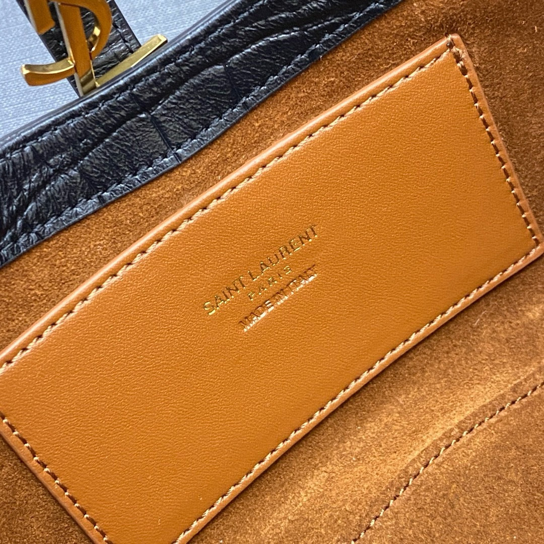 Saint Laurent Le 5 À 7 Croc Top Handle Bag Black Ferragens Douradas