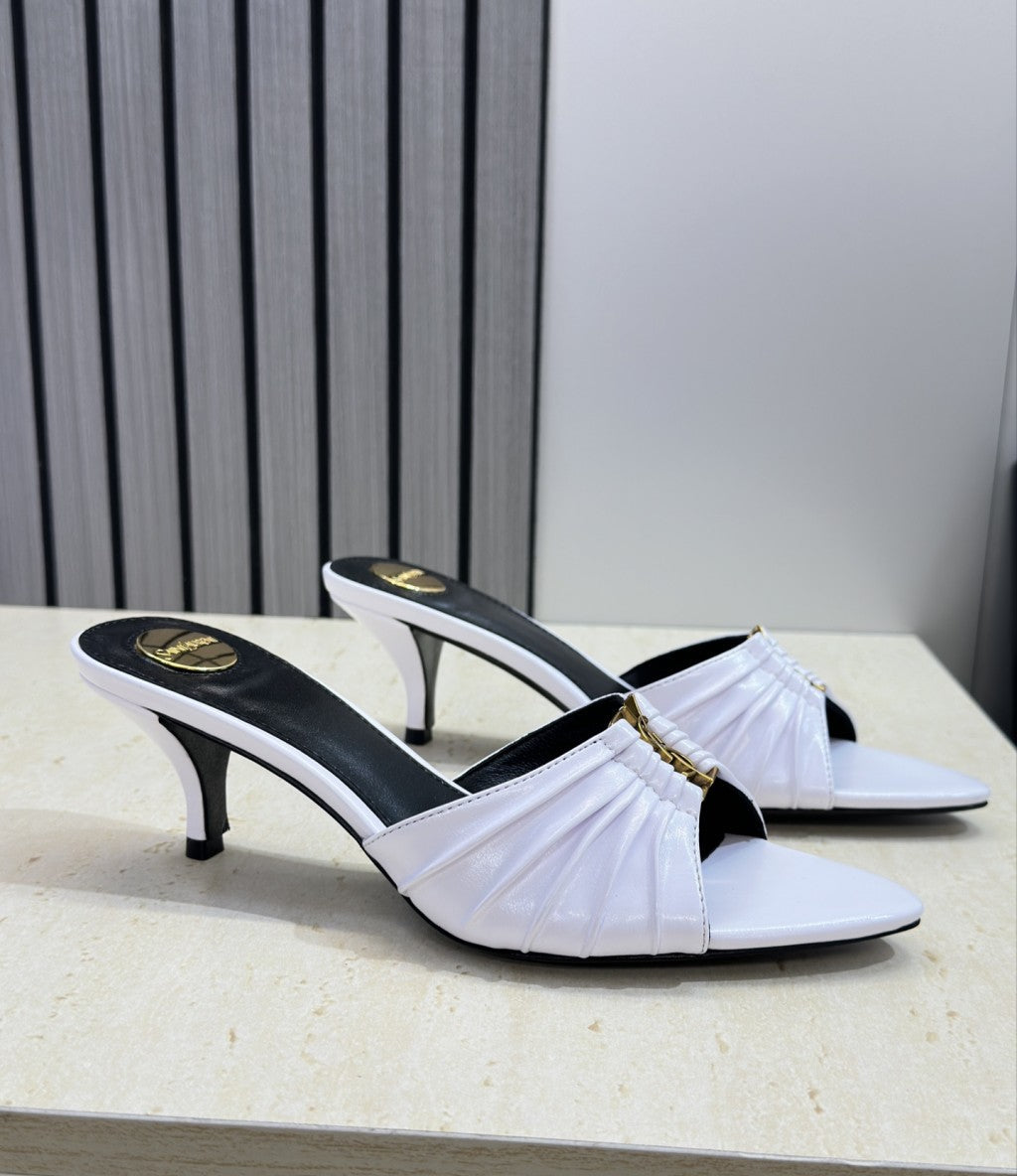 Saint Laurent Babylone Cassandra Draped Leather Mule White