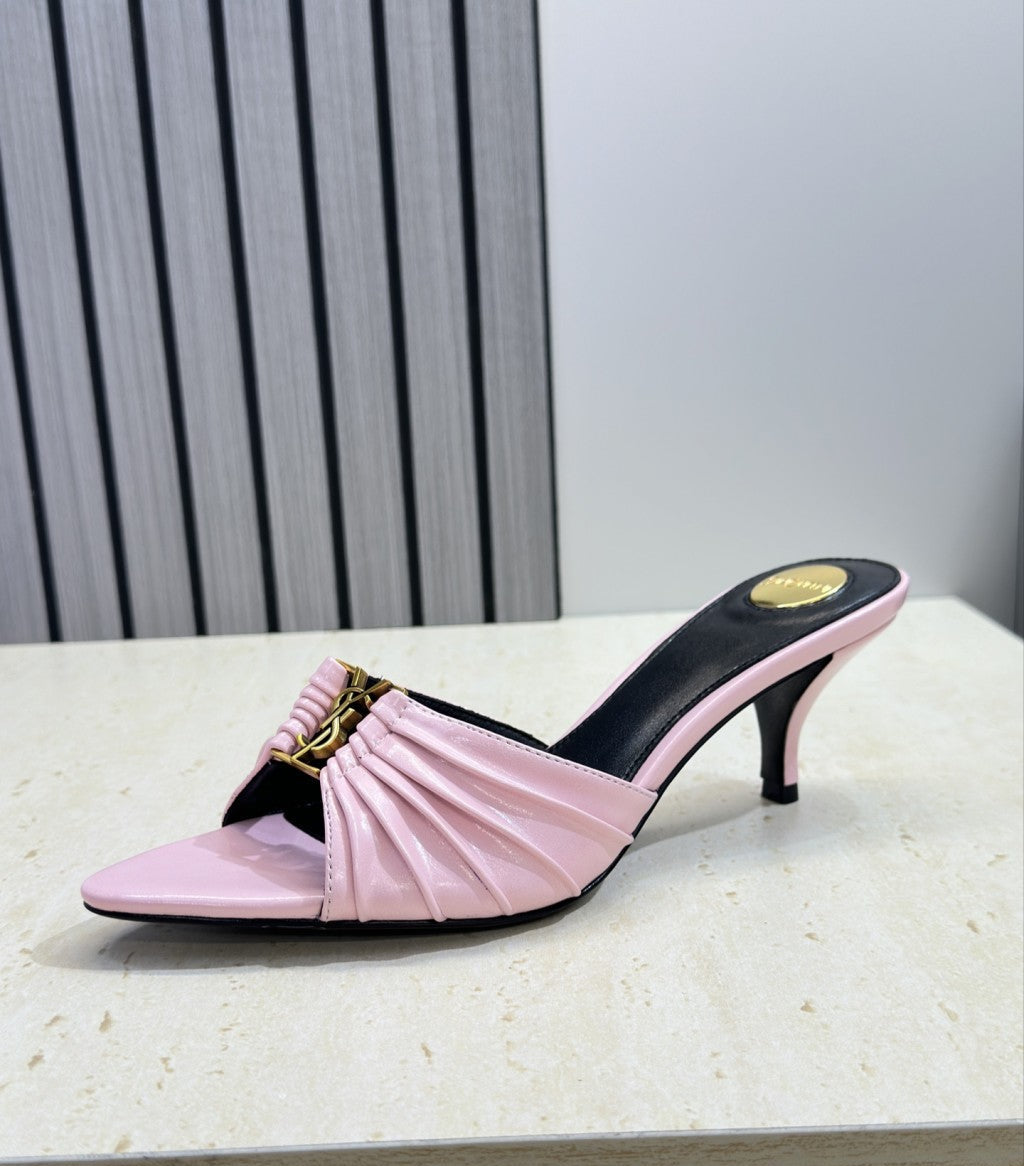 Saint Laurent Babylone Cassandra Draped Leather Mule Pink