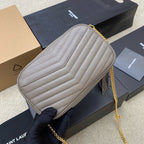Saint Laurent Lou Camera Bag gray Taupe Ferragens Douradas