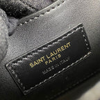 Saint Laurent Shoulder Bag Black Croc Ferragens Dourados