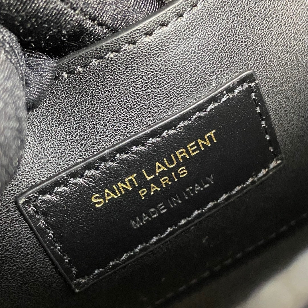 Saint Laurent Shoulder Bag Black Croc Ferragens Dourados