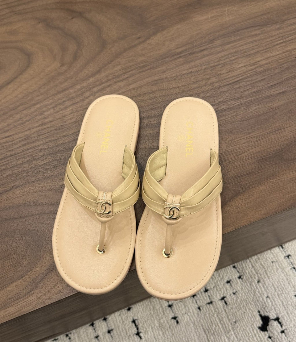 Chanel Thong Sandals Beige.