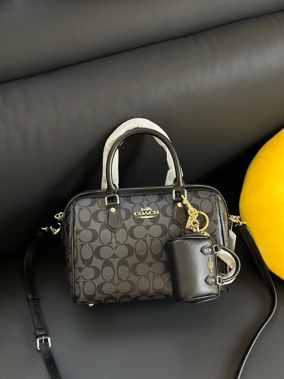 Coach Rowan Satchel Black Signature Canvas