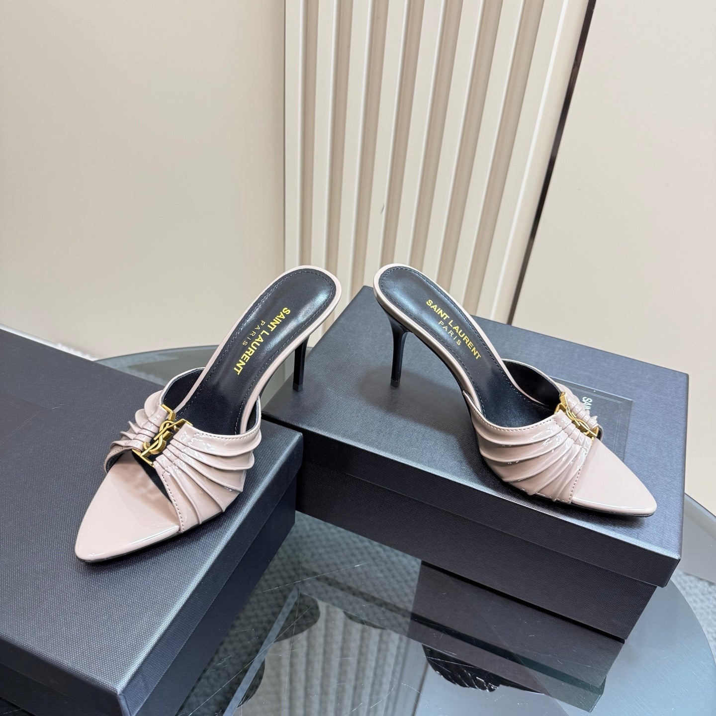 Saint Laurent Babylone Mules Bordeaux gray