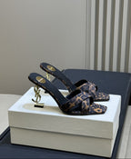 Saint Laurent  Mules Opyum Em Crepe De Cetim Estampa de Leopardo