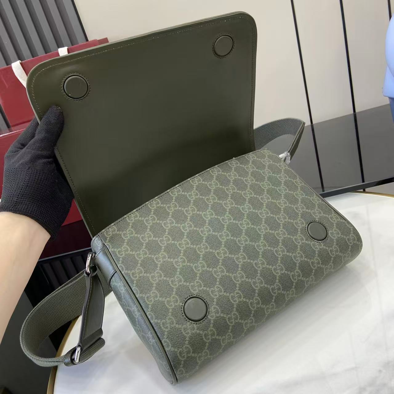 Gucci GG Monogram Messenger Bag Green