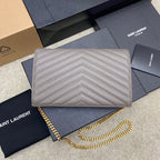 Saint Laurent Shoulder Bag gray Ferragens Douradas