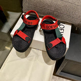 LOEWE Strappy Espadrille Sandals Unisex Nylon In Red/Green