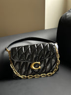 Coach Quilted Chain Tabby Preto Ferragens Douradas