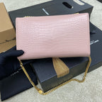 Saint Laurent Shoulder Bag Pink Blush Croc Ferragens Dourados