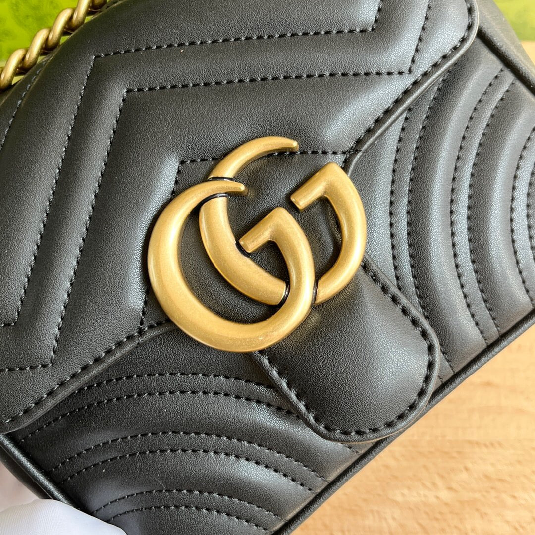 Gucci GG Marmont Mini Shoulder Bag Matelasse Chevron Black