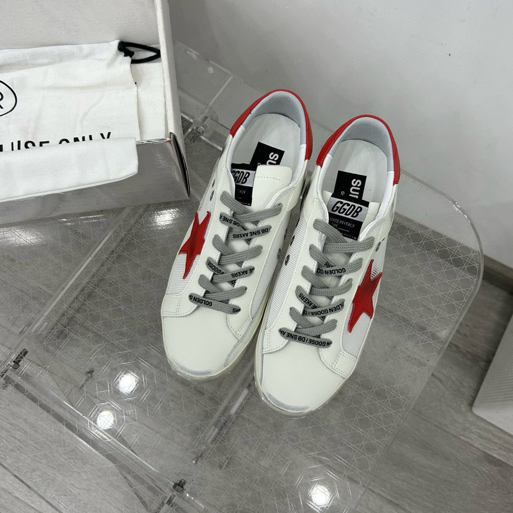 Golden Goose Super-Star White Net Red Star