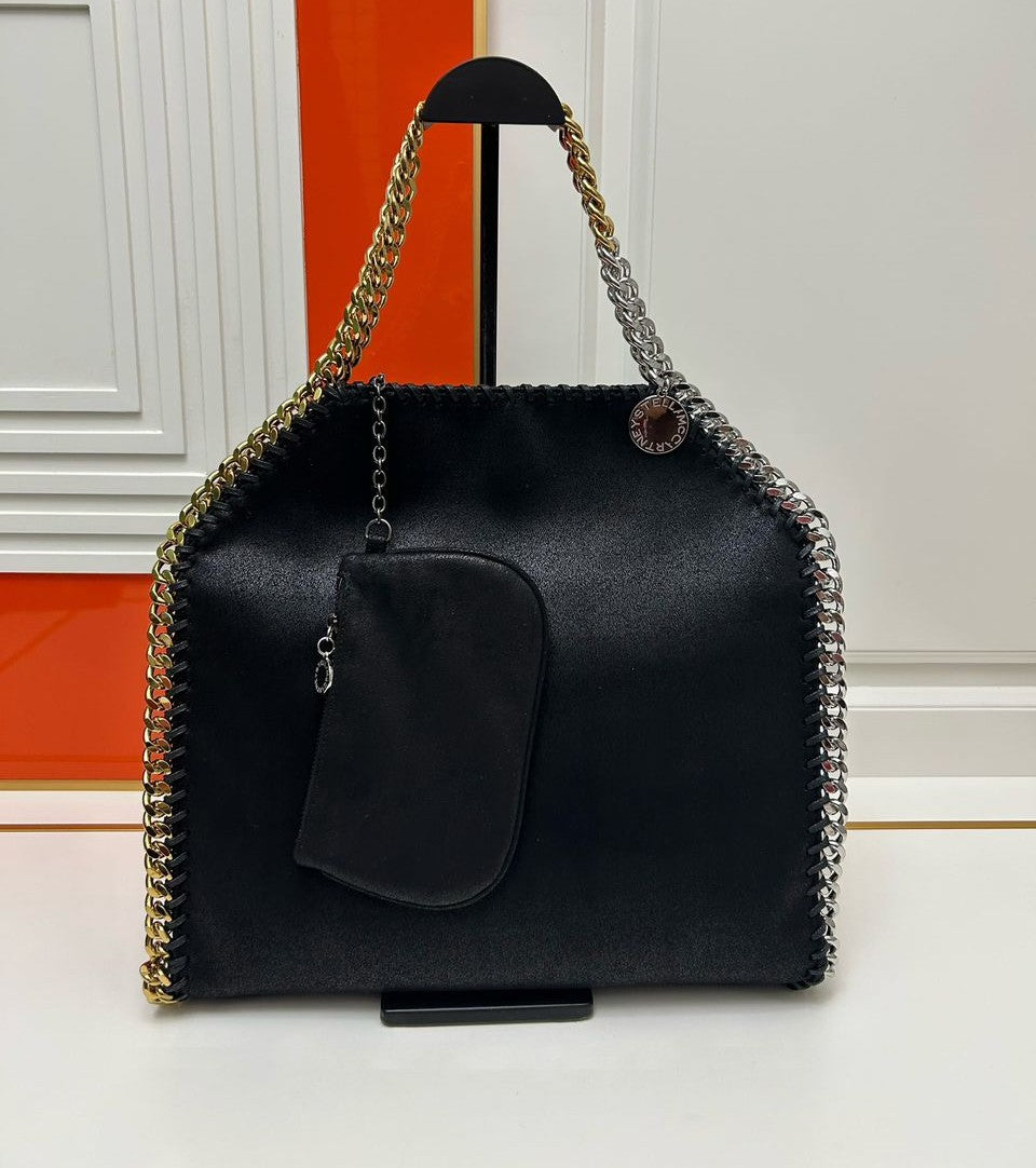 Stella McCartney Falabella Tote Maxi Preta com Correntes Bicolor