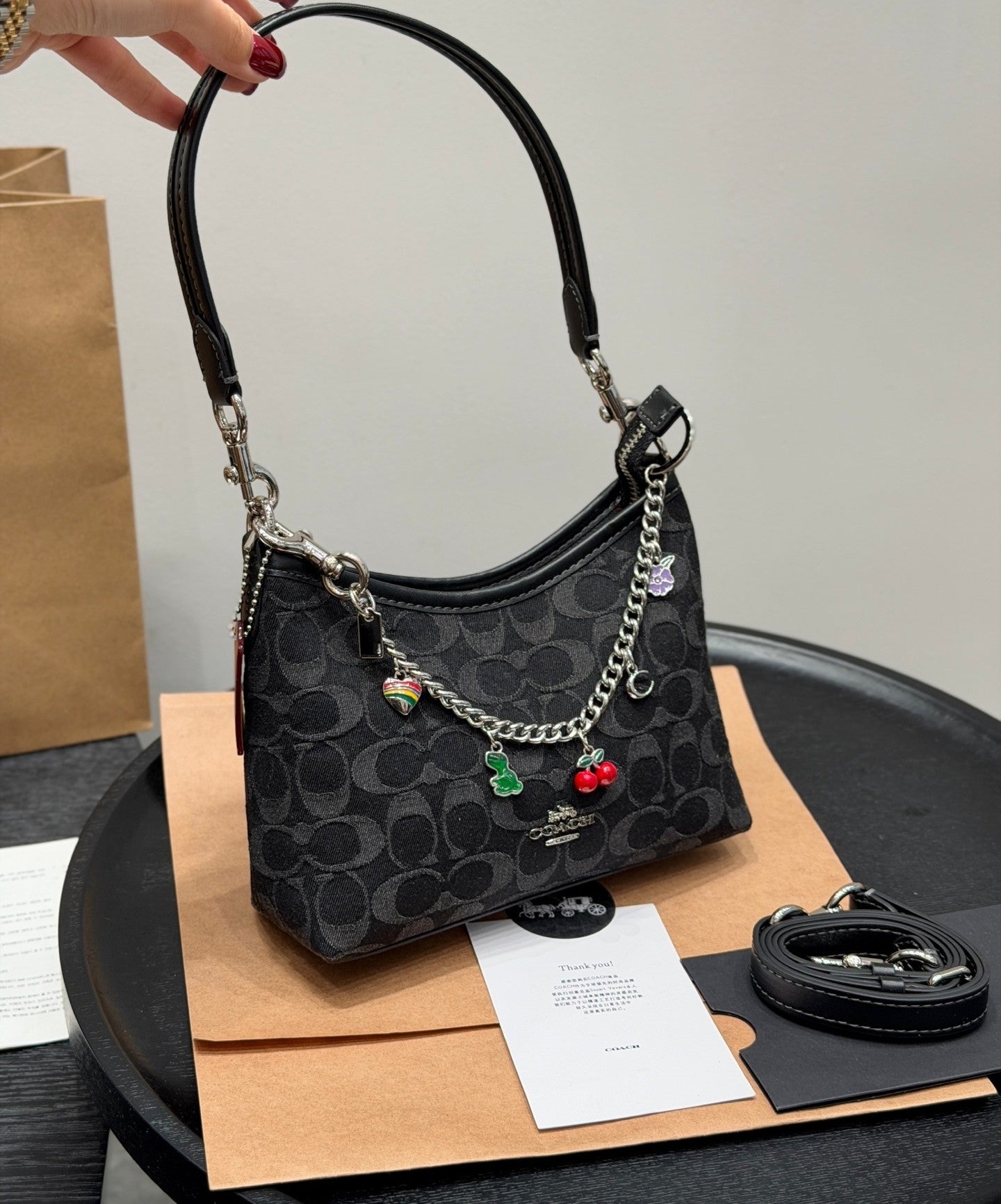 Coach Laurel Midnight Charm Shoulder Bag Black