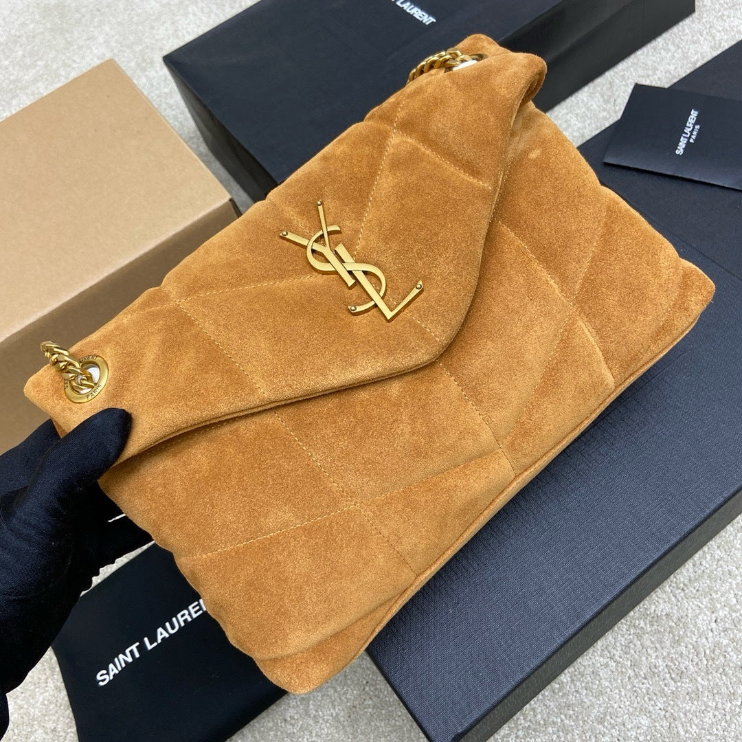 Bolsa Saint Laurent Puffer Toy  Shoulder Bag Camel em camurça