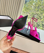Saint Laurent Dove Sandals in Satin Crepe and Rhinestones Pink