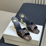 Saint Laurent  Mules Opyum Em Crepe De Cetim Estampa de Leopardo