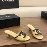 Chanel Interlocking CC Heeled Mules Yellow & Black. Salto 5 cm.