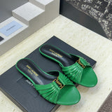 Saint Laurent Flat Slide Sandals Green Gold