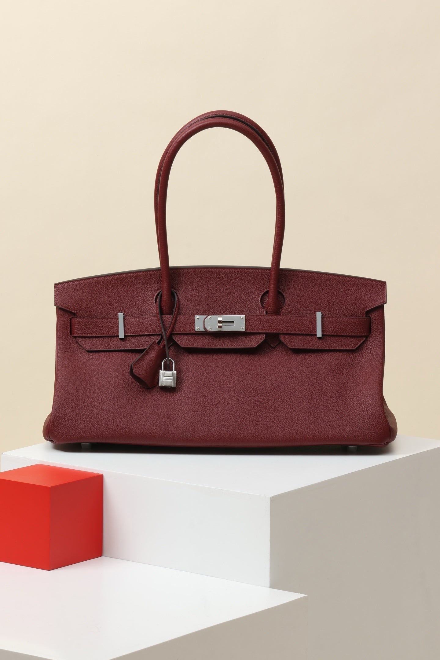 Shoulder Birkin Style Leather Burgundy