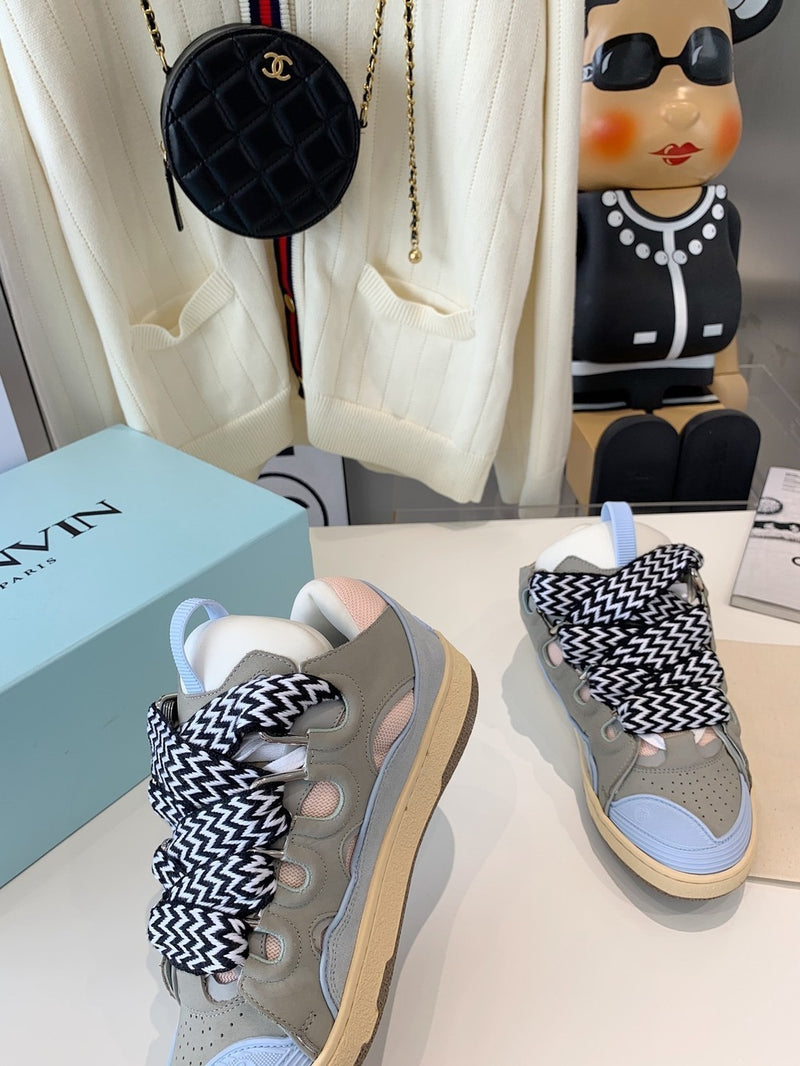 Lanvin Leather Curb Sneaker Light Blue