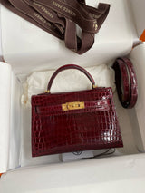 Hermes Burgundy Crocodile Gold Hardware Kelly Sellier