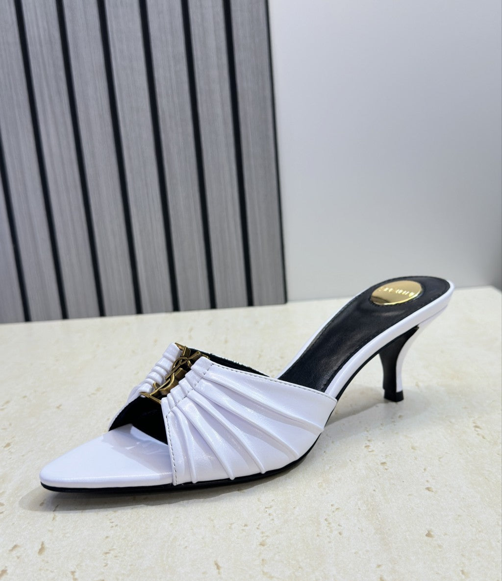 Saint Laurent Babylone Cassandra Draped Leather Mule White