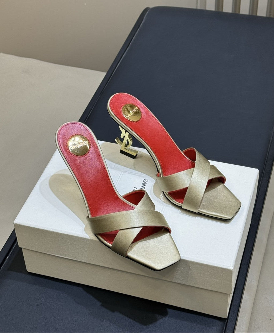 Saint Laurent  Mules Opyum Em Crepe De Cetim Rosa Envelhecido
