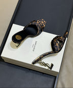 Saint Laurent  Mules Opyum Em Crepe De Cetim Estampa de Leopardo