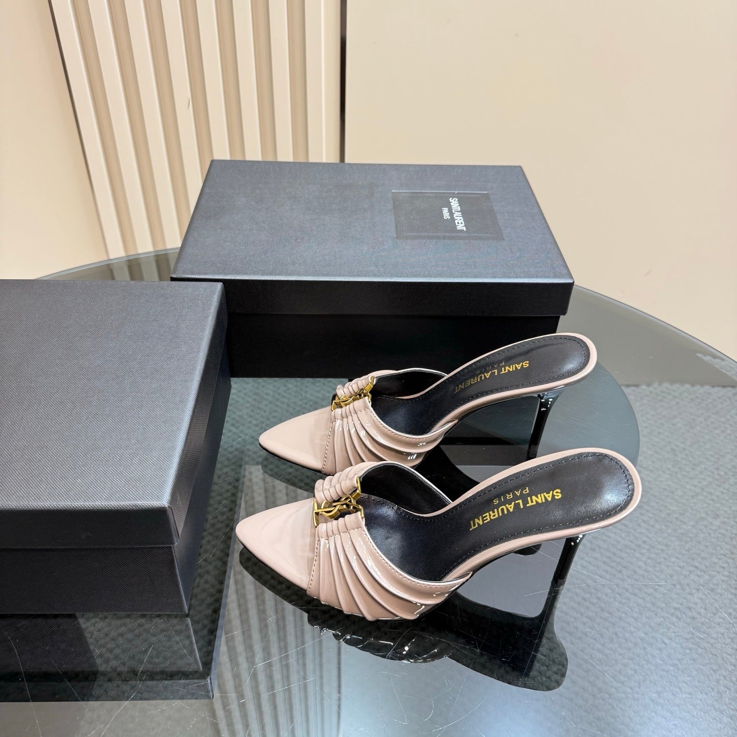 Saint Laurent Babylone Mules Bordeaux gray