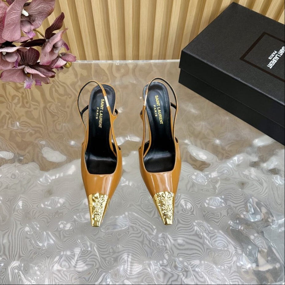 Saint Laurent Scarpin Slingback Jeanne  Chestnut