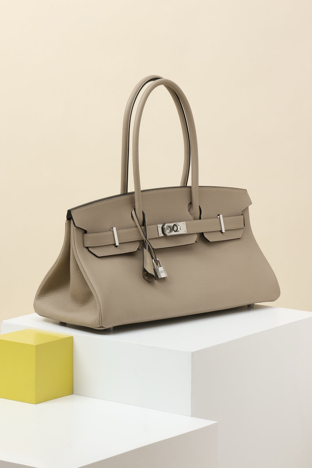 Shoulder Birkin Style Leather Taupe .