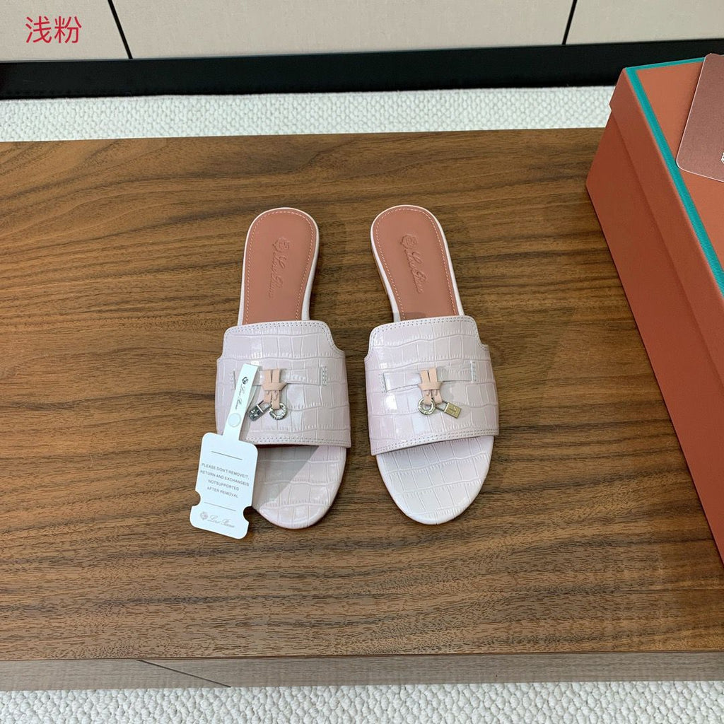 Loro Piana Summer Charms Suede Slides Croco