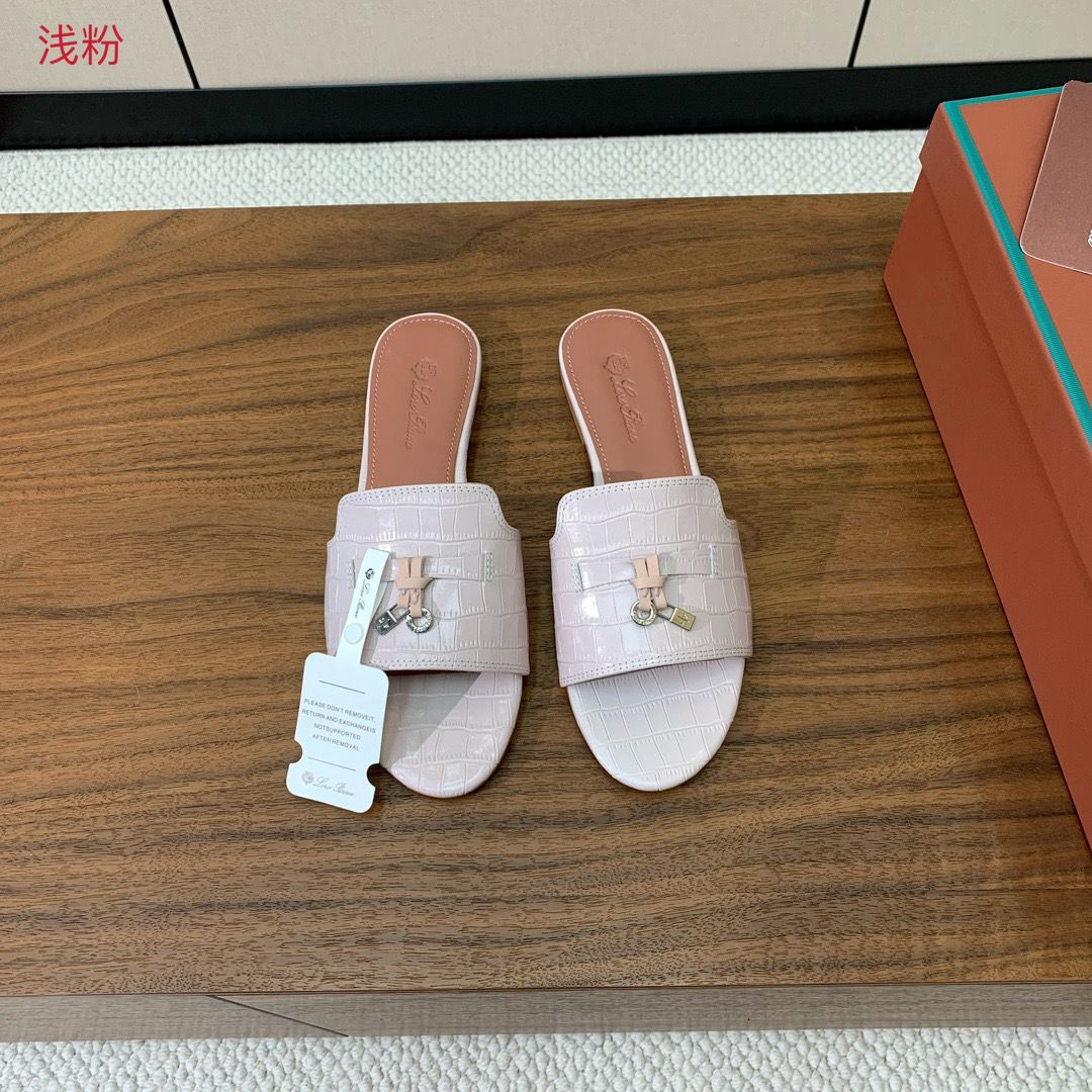 Loro Piana Summer Charms Suede Slides Croco