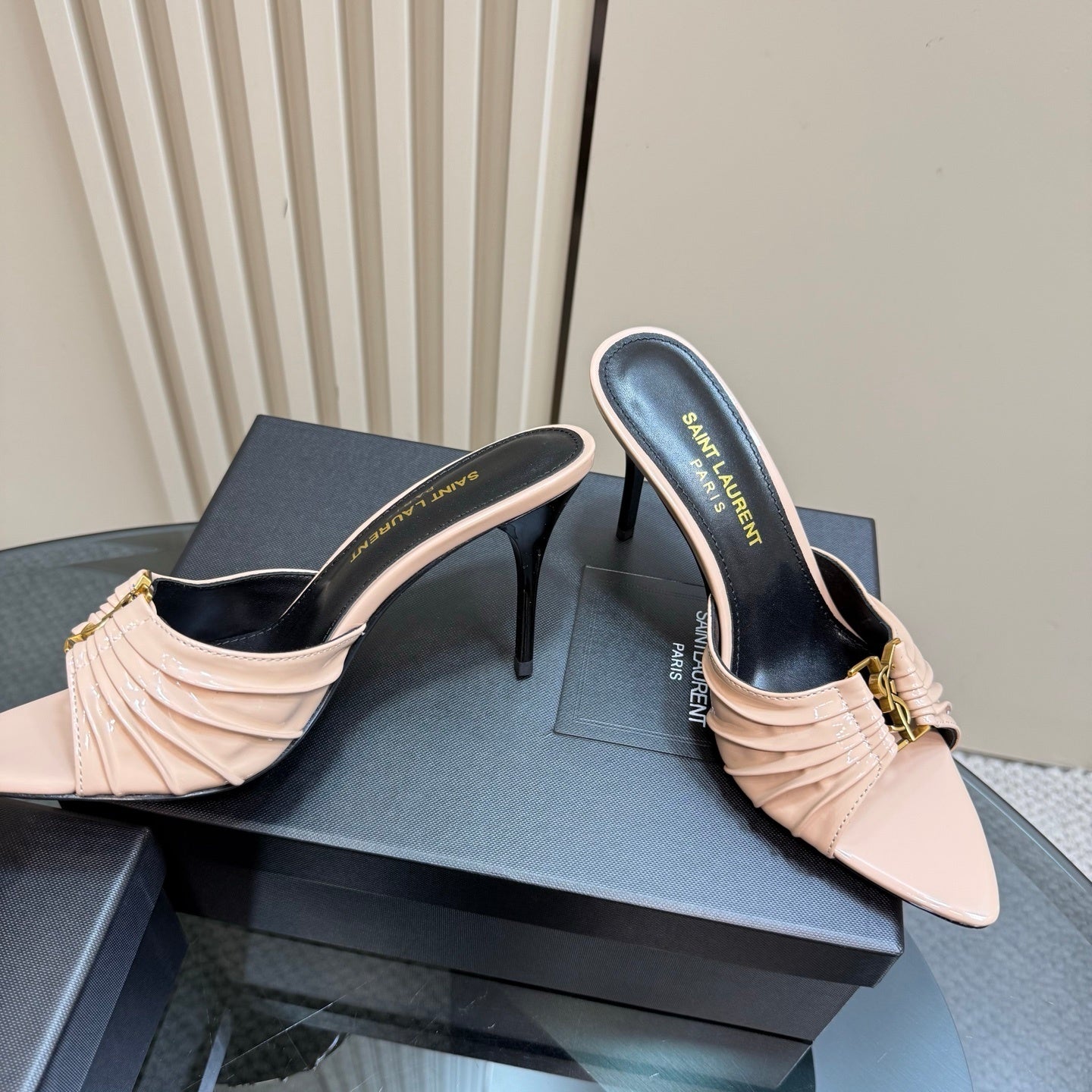 Saint Laurent Babylone Mules Bordeaux off-white