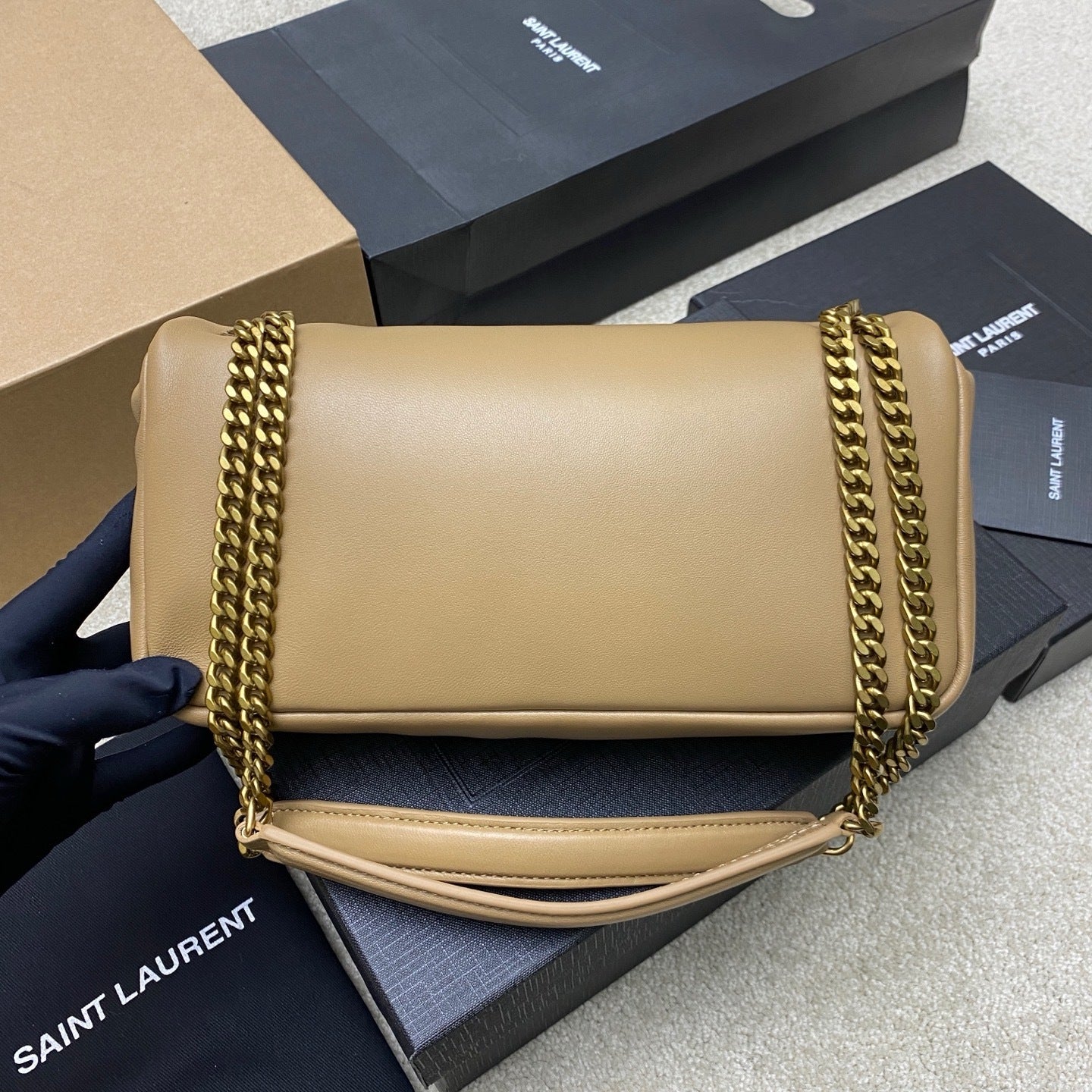 Yves Saint Laurent Calypso Lambskin Bege Ferragens Douradas