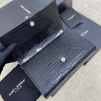 Saint Laurent Shoulder Bag Black Croc Ferragens Prata