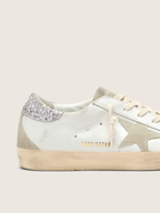 Golden Goose Super-Star White Leather Ice Suede Silver Glitter Heel