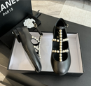 Chanel Goatskin Pearl Mary Jane Flats Black ( Pronta entrega )