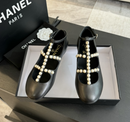 Chanel Goatskin Pearl Mary Jane Flats Black ( Pronta entrega )