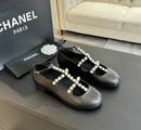 Chanel Goatskin Pearl Mary Jane Flats Black ( Pronta entrega )