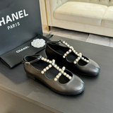 Chanel Goatskin Pearl Mary Jane Flats Black ( Pronta entrega )
