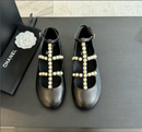 Chanel Goatskin Pearl Mary Jane Flats Black ( Pronta entrega )