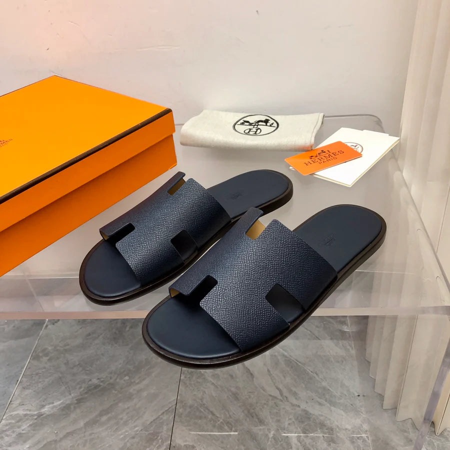 Hermes Izmir Sandal Noir Smooth Calfskin Leather Marine ( PRONTA ENTREGA )
